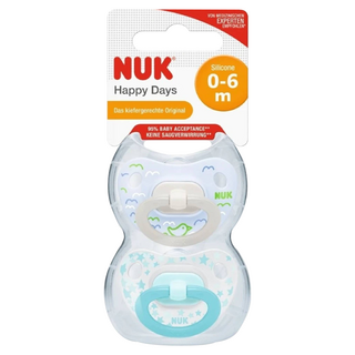 NUK Happy Days系列 安撫奶嘴組 - 矽膠材質, 0~6個月, 藍色 + 白色, 1組