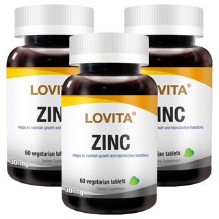 Lovita 螯合鋅 30毫克 膳食補充劑, 60顆, 36g, 3罐