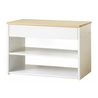 HOPMA 合馬家具 掀蓋式穿鞋椅 可調式門板活頁 上方掀蓋收納空間 下方開放置物空間, 楓木配白