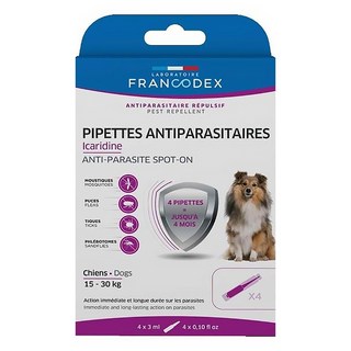 FRANCODEX 法典 中型犬用護盾全效防蚊驅蟲滴劑, 適用於15-30公斤犬隻，保護時間長達4週, 藍色 + 白色 + 紫色, 12ml, 1盒