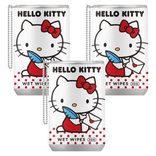 AKIRA 御衣坊 Hello Kitty 易拉罐造型濕紙巾 雙重柔纖技術 純水 無添加人工香精, 30張, 3包