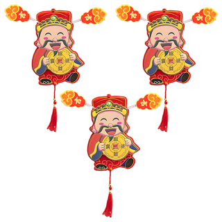 葉子小舖 立體磁吸冰箱貼 財神爺 招財進寶, 3入 冰箱裝飾, 13 x 27cm