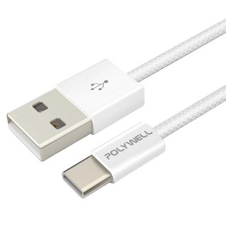 POLYWELL USB-Type-C 編織充電線 PW15-W45-M941, 灰白色, 1條, 20cm