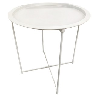 京太陽 鐵藝茶几小圓桌, 凹起邊緣, 可拆卸托盤, 防滑腳墊, 白色