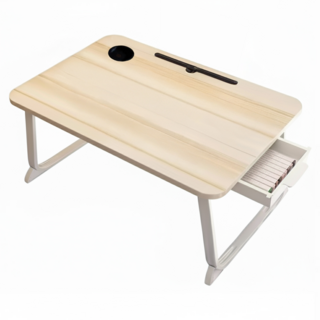 折疊電腦桌 豪華款 抽屜款 杯托 卡槽, 60 x 40 x 28cm, 木色