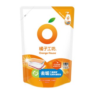 橘子工坊 家用清潔去垢酵素洗碗精補充包 微胞橘油潔淨因子 無色素 無香精 適用於蔬果和奶瓶 安心使用, 500ml, 1包