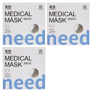 台灣康匠 立體醫用口罩 末滅菌 彈力 L 成人用, 50片, 3盒, 白色