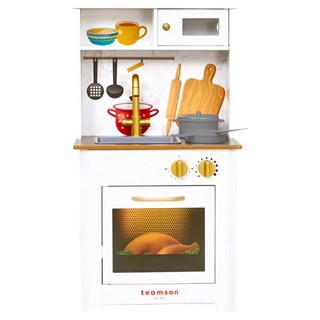 Teamson 小廚師戴米爾經典玩具廚房 木製仿真廚具組 角色扮演遊戲, 白色, 1個