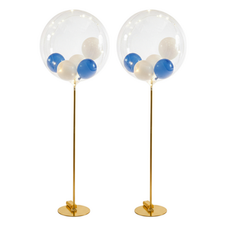 告白波波球套組 2米暖白LED燈 5吋淺藍氣球 5吋白色氣球 18吋波波球 70CM氣球支架 DIY材料包, 淺藍色+白色+透明色+金色, 2組