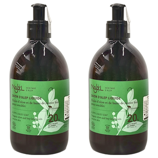NAJEL 阿勒坡古皂液 有機橄欖油和月桂油 敏感肌適用, 500ml, 2瓶
