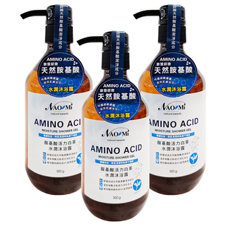 NAOMi 娜奧美 胺基酸活力白茶水潤沐浴露, 含溫泉碳酸活氧成分, 玻尿酸與維他命B5, 500g, 3瓶