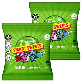 Double'D 無糖軟糖，酸酸糖風味，50g，澳洲製造，無麩質，無蔗糖，高纖維, 2包