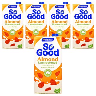 So Good 無糖杏仁奶, 高鈣低脂, 素食者適用, 無乳糖無麩質, 1L, 5瓶