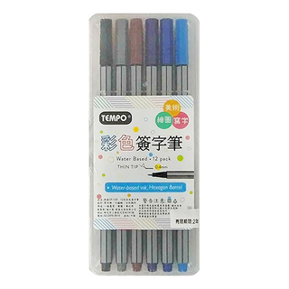 TEMPO 節奏牌 12色彩色簽字筆 水性墨水 0.4mm細字筆尖, 綜合色, 24支
