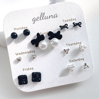 젤루나 여성용 벨벳 리본 진주 하트 큐빅 블랙리본 귀걸이 14p 세트