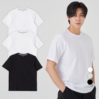 CARET 透氣基本圓領短袖T恤 3件組, 白色, 白色, 黑色