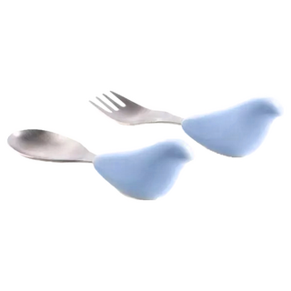 PICABOO 布咔寶 學習叉匙組, 304食品級不鏽鋼, 食品級聚丙烯PP, 棉花糖藍, 1組