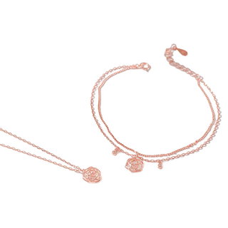 RADIANT STAR 璀璨之星 自訂 女人愛美愛自己浪漫花語 925純銀1 + 1項鍊手鍊禮盒 MMS162-VRS184 玫瑰花項鍊 + 手鍊