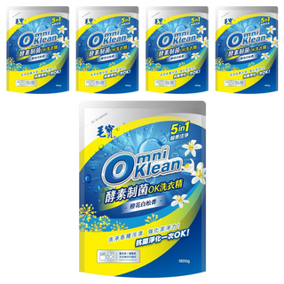 毛寶 Omniklean 酵素制菌洗衣精 補充包 5in1 酵素洗淨 橙花白松香, 1.8kg, 5包