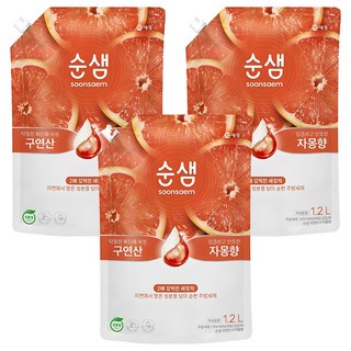 Soonsaem 檸檬酸x葡萄柚 蔬果碗盤洗潔精補充包 1.2L, 3包