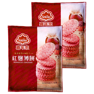 喜年來 紅麴薄餅 100%天然紅麴烘焙 不含人工色素 奶素可食, 320g, 2袋