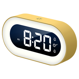 文青馬卡龍橢圓智能LED小夜燈鬧鐘, 鵝絨黃, 1個