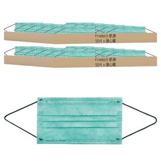 Finetech 釩泰 成人平面醫用口罩 滿版黑耳, 湖心藍色, 50片, 2盒