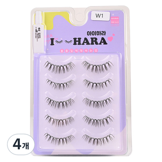 아이하라 쁘띠업 W1 글루 5쌍 속눈썹, 4개, 블랙