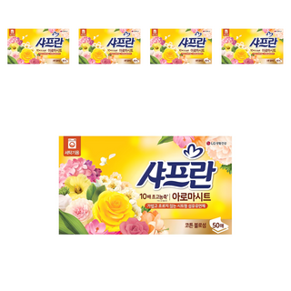 샤프란 아로마 시트 섬유유연제 코튼블러섬향 본품, 50개입, 5개