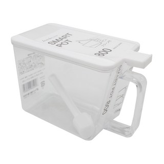 SANADA 單耳透明掀蓋式調味盒 附匙 800ml, 白色, 1個