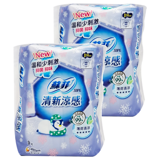 SOFY 蘇菲 清涼薄荷 清新涼感衛生棉, 夜用型 35cm, 9片, 2包