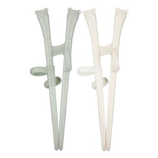 Edison 幼兒專用迷你矯正學習筷 143 x 52mm 小熊 2雙, 綠色，米色, 1組