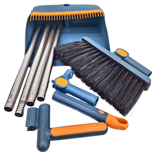 EDISH 掃把畚斗組 塑膠、不鏽鋼管材質, 1組, 藍色 + 橘色