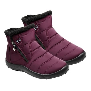 BJ 半筒雪靴 防水保暖 短毛絨內裏 防滑橡膠鞋底 黑/藍, 37, 紅色