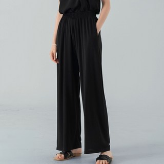 ELLE Paris 여성 에어리 찰랑 와이드 밴딩 팬츠