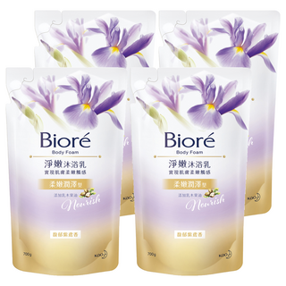 Biore 蜜妮 台灣公司貨 淨嫩沐浴乳 馥郁紫鳶香 柔嫩潤澤型 補充包, 700g, 4包