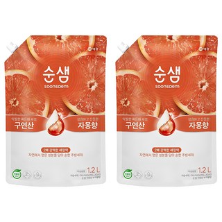 Soonsaem 檸檬酸x葡萄柚 蔬果碗盤洗潔精補充包 1.2L, 2包