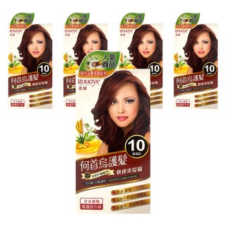 Roudye 柔蝶 何首烏護髮染髮霜 全新草本配方 灰白髮/白髮適用 快速染髮霜, 10號 蜜褐色, 5盒