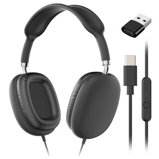 MAXTILL Type-C 立體聲超輕量有線耳機麥克風 + USB 轉換轉接頭套組, 黑色, GM-HC50