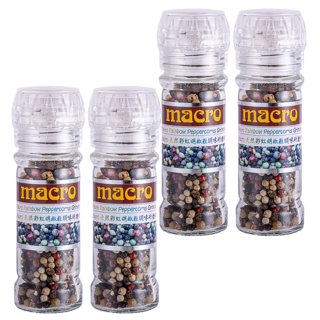 Macro 天然彩虹胡椒粒調味研磨罐, 瓶身可重複填裝, 35g, 4瓶