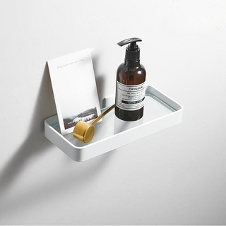 mootagonglivingmarket 免打孔強化玻璃室內一字型浴室層架+黏合劑, 白色, 1個