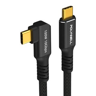 POLYWELL 寶利威爾 黑金剛 彎頭USB3.2 Gen2 10G 100W Type-C 高速傳輸充電線, 1m, 黑色, 1條