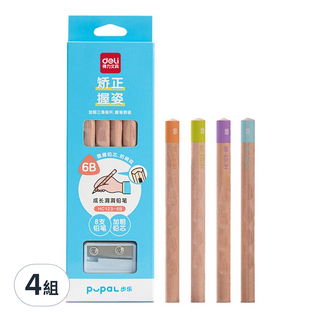 Deli 得力 6B 巨無霸易握矯正鉛筆與削鉛筆機組合 HC123, 隨機出貨, 4組