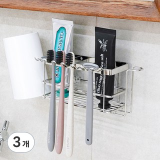 스파이더락 무타공 스마트접착 칫솔걸이, 실버, 3개