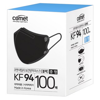 comet KF94 鳥嘴型立體口罩 寬版, 黑色, 100片, 1盒