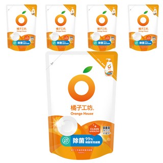 Orange House 橘子工坊 溫和除菌洗碗精補充包, 500ml, 5包