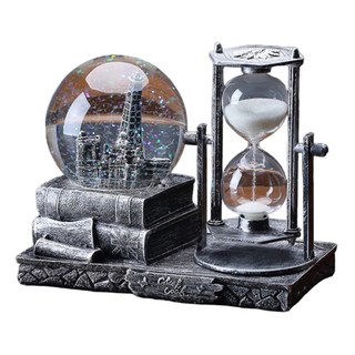 復古水晶球沙漏音樂盒, 古樸風格, 美觀沙漏設計, 亮片裝飾, 1個, 17 x 9 x 14cm, 銀色