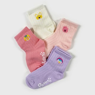 女童Pororo小企鵝圖案中筒襪組 4雙