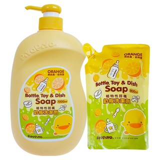PiYOPiYO黃色小鴨 植物性甜橘奶瓶清潔劑 Set 1000ml + 800ml 補充裝, 1組