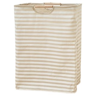 日系摺疊洗衣籃 橫卡其條紋 棉麻, 大款(60L), 1個